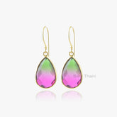 Multi Tourmaline Earrings-Bio Tourmaline Quartz 12x17mm Pear Silver Earrings-Gemstone Earrings-Dangle Earrings-Gold Plated Earrings-Gift For Wife